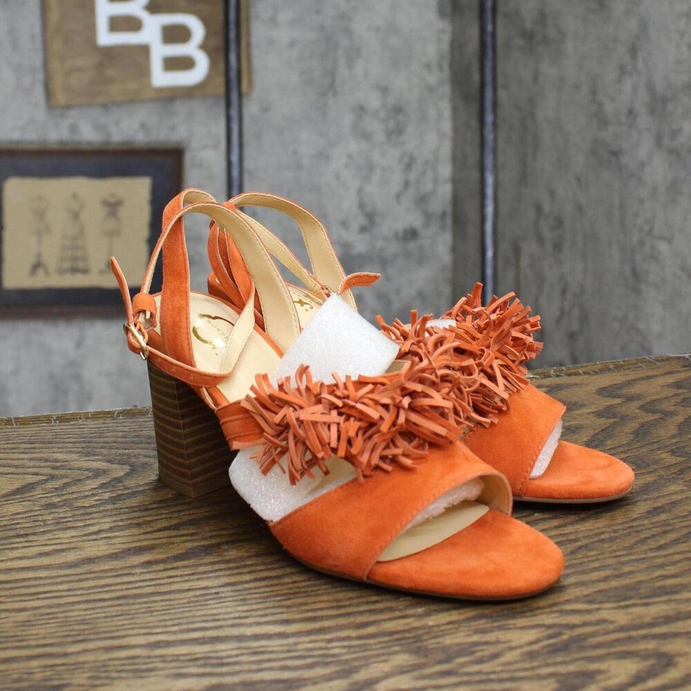NWT C Wonder Womens Block Heels Fringe Suede Heels Tomato Red Orange 6.5M